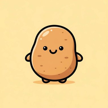 Siyah arka planda izole edilmiş şirin patates karakterinin vektör çizimi. İş için basit çizgi film tarzı tasarımı.
