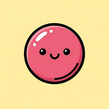 Şirin kawaii çizgi filmi pembe gözlü mutlu yüz çizimi.