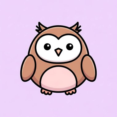 Pembe gözlü sevimli çizgi film baykuşu. vektör eli çizilmiş çizgi film illüstrasyonu