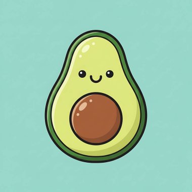 Avokado çizgi film karakteri. Avokado meyvesinin el çizimi.