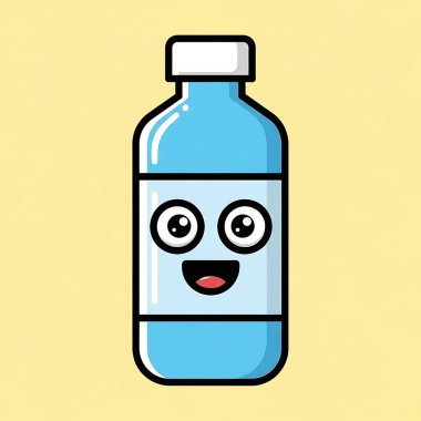 Şirin, mutlu, gülümseyen süt şişesi çizgi filmi