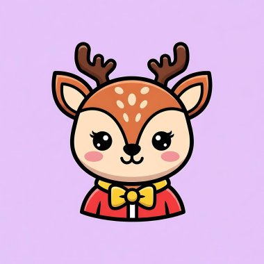 Geyik boynuzları illüstrasyonlu şirin bir ren geyiği çizgi film hayvanı.