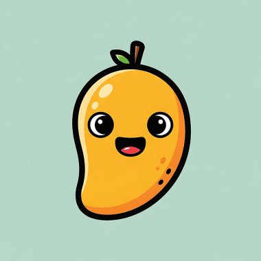 Şirin kawaii gülümseyen mango çizgi film karakteri çizimi