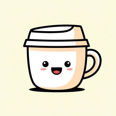 Şirin kawaii karikatür fincanı kahve vektörü çizimi