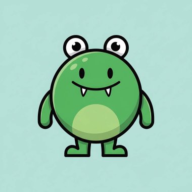 Yeşil arka planda izole edilmiş şirin yeşil kurbağa karakterinin vektör çizimi. düz çizgi sanatı