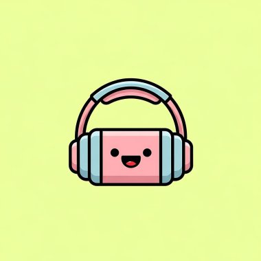 Sevimli çizgi film karakteri. Kawaii müzik kulaklıkları. izole vektör illüstrasyonu