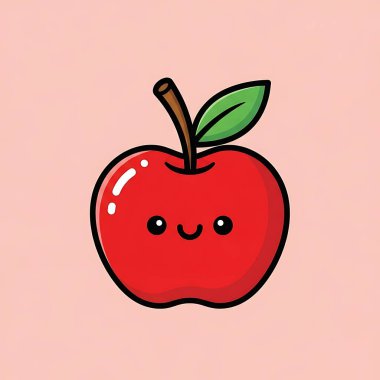 Basit arkaplanı olan sevimli kırmızı elma çizgi film karakterinin vektör çizimi