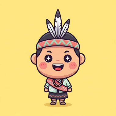 Vektör çizimi. Kızılderili Kızılderili Kızılderili Amerikan karikatürü. Amerikan yerlisi Amerikan yerlisi..