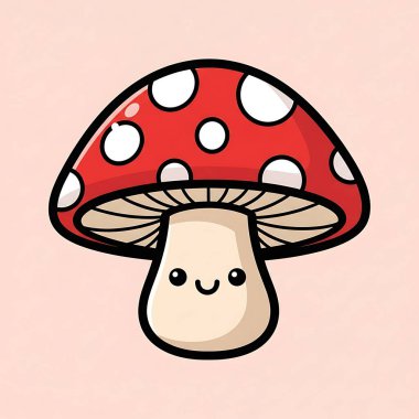 Yeşil arka planda kırmızı gözlü şirin mantarların vektör çizimi.