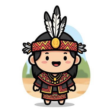 Kızılderili kıyafetleri giyen sevimli küçük kız.