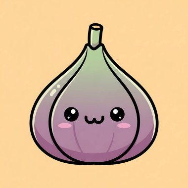 Şirin mor sarımsaklı sebze çizgi film karakteri çizimi