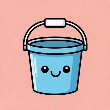 Şirin kawaii çizgi filmi, göz çizimi olan mutlu kova.