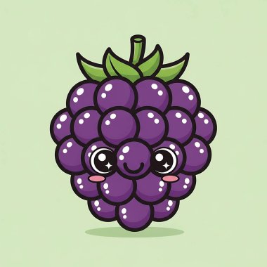 Pembe arka planda izole edilmiş şirin böğürtlenin vektör karikatür çizimi. El çizimi tatlı meyve