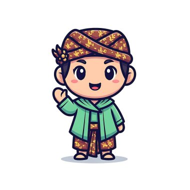 Geleneksel kıyafetler içindeki yakışıklı çocuk.