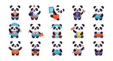 Bir dizi şirin çizgi film hayvanı. Panda, ayı, rakun, panda. vektör illüstrasyonu
