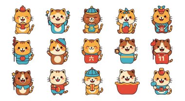 Bir dizi şirin çizgi film kedisi.