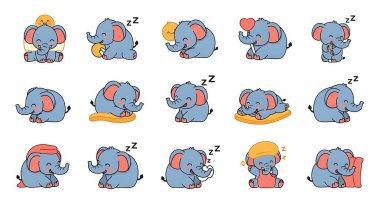 Tatlı uyuyan filler. vektör illüstrasyonu.