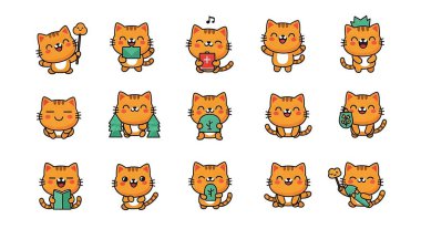 Sevimli kedi çizgi film karakter vektör çizim dizaynı.