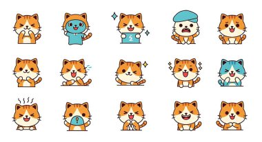 Şirin tilki çizgi film seti. düz tasarım biçimi izole edilmiş vektör çizimi