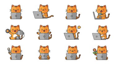 kedi karakteri çizgi film ikonu vektör illüstrasyonu