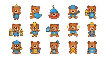 Sevimli çizgi film karakteri seti. Beyaz arkaplanda izole edilmiş vektör resimleme koleksiyonu.