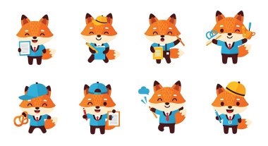 Farklı pozlarda komik tilki setleri.