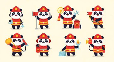 Kırmızı kostümlü sevimli Çinli panda karakteri