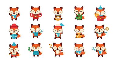 Şirin tilki çizgi film setinin vektör çizimi