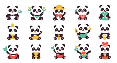 Bir dizi şirin panda. Panda ayı. Vektör çizimi. panda.