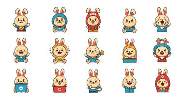 vektör kümesi tavşan çizgi film karakteri