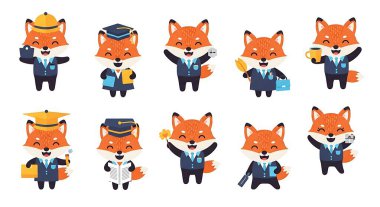 Çeşitli pozlarda tilki seti.