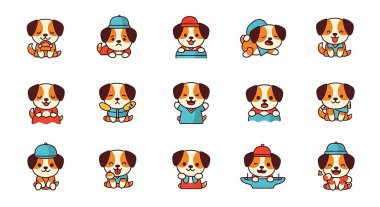 Farklı kostümler içinde şirin küçük köpekler. vektör