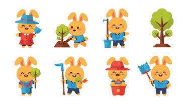 Çizgi film seti Küçük komik tavşanlar