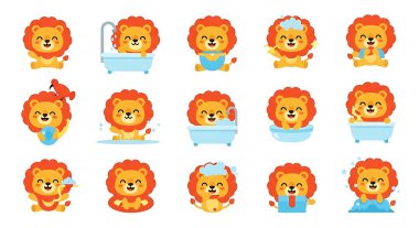 karikatür aslan ve aslan simgesi seti