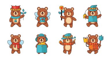 Sevimli çizgi film karakteri seti