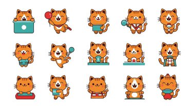 Çeşitli pozları olan şirin bir tilki. karikatür kawaii karakterlerinin vektör kümesi.