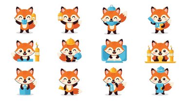 kırmızı tilki karakterlerinin vektör kümesi.