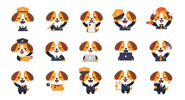 Farklı pozlarda şirin köpek seti, vektör illüstrasyonu