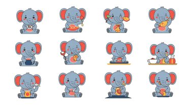 Şirin fil ve bebek hayvanlar koleksiyon yapıyor. vektör illüstrasyonu.