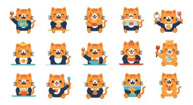 Farklı duyguları olan şirin tilki seti, beyazı izole edilmiş düz çizgi film karakteri..