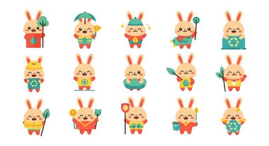 Güzel tavşan seti. vektör illüstrasyonu