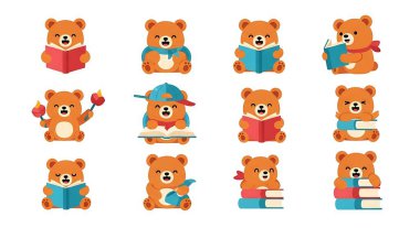 Farklı pozlarda şirin çizgi film ayıları.