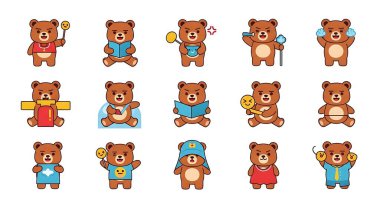 Ayı çizgi film karakteri simgesi seti