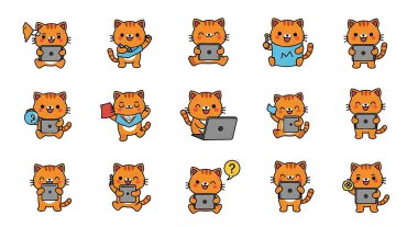 şirin küçük köpek karakter vektör çizimi ile ayarlandı