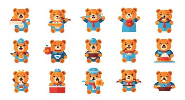 Ayı ve ayı çizgi film seti. farklı pozlarda ayı, vektör, illüstrasyon