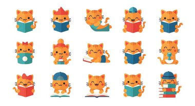 Farklı pozlarda bir sürü şirin çizgi film kedisi.