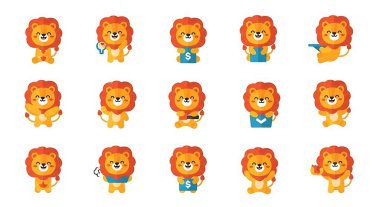 Aslan çizgi film karakter çizim vektör tasarım şablonu