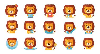Aslan, aslan, aslan, ayı, aslan, aslan ve aslan. Tatlı aslan çizgi filmi. vektör illüstrasyonu