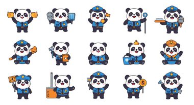 Çeşitli pozlarda şirin panda, vektör.