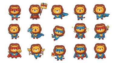 Kırmızı ayı çizgi filminin vektör kümesi.